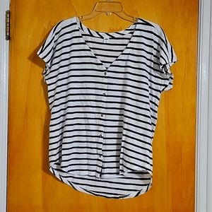 Old Navy, L, women's casual, button-down, v-neck, white and navy striped shirt